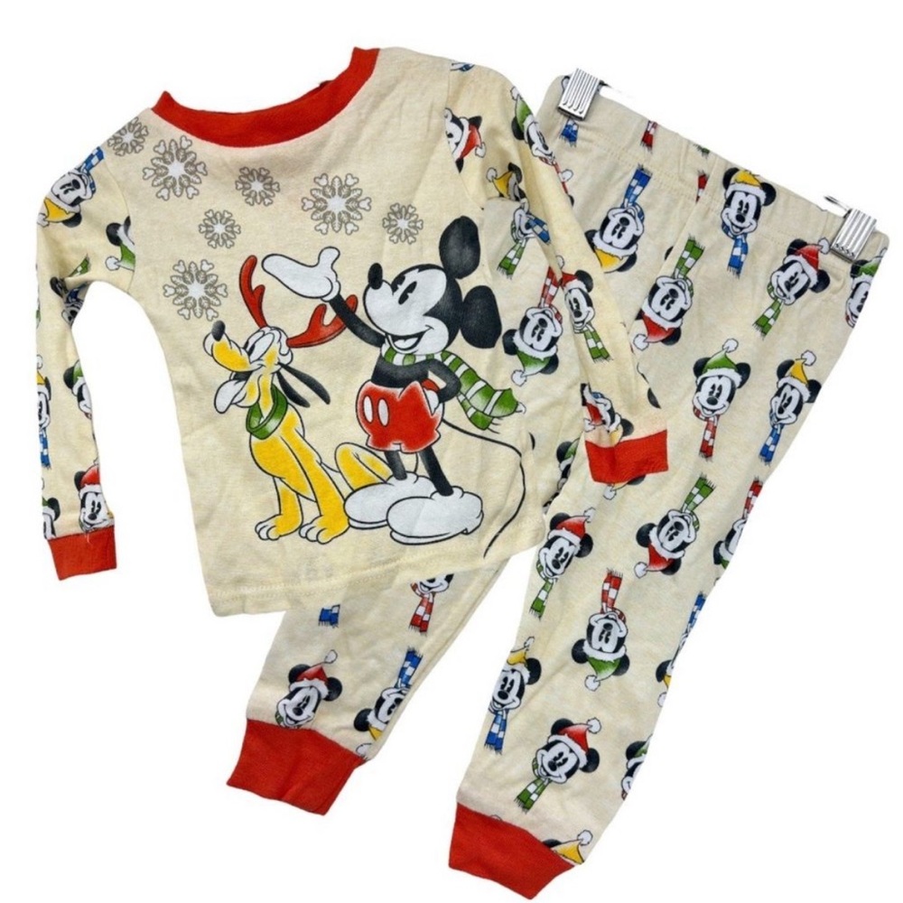 NWT Disney Junior 3T Mickey & Pluto Holiday Pajama Set